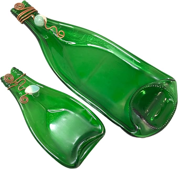 Set of 2 Nesting Appetizer Plates or Ergonomic Dishes for Olives Slumped Glass Bottles Aqua Beads