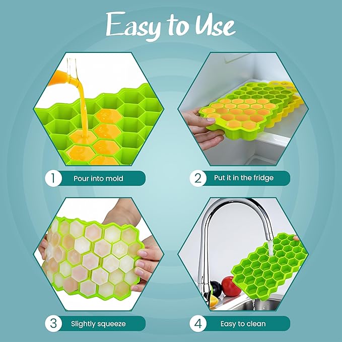 2 Pack Honeycomb silicone ice cube trays, BPA-Free reusable Easy Release 74 Grid ice cube mold for freezer, hexagon ice cube tray, Hexagonal ice cube maker for Cocktails/Whiskey/Coffee/Drink
