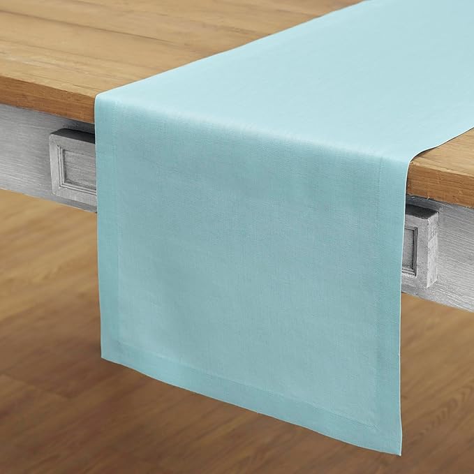 Solino Home Linen Aqua Blue Table Runner 108 Inches Long - 100% Pure Linen 14 x 108 Inch Table Runner for Dining, New Year - Fete