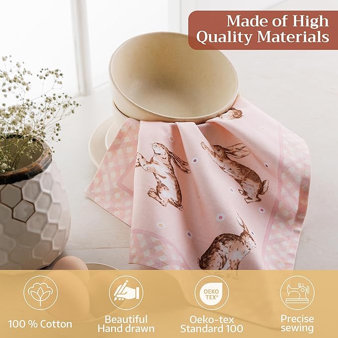 Maison d' Hermine Cloth Napkins Set of 4 100% Cotton Soft & Durable Everyday Reusable Square Napkins Cloth Washable, Dinner, Cocktail Party, Wedding, Restaurant (Easter, 18" x 18")