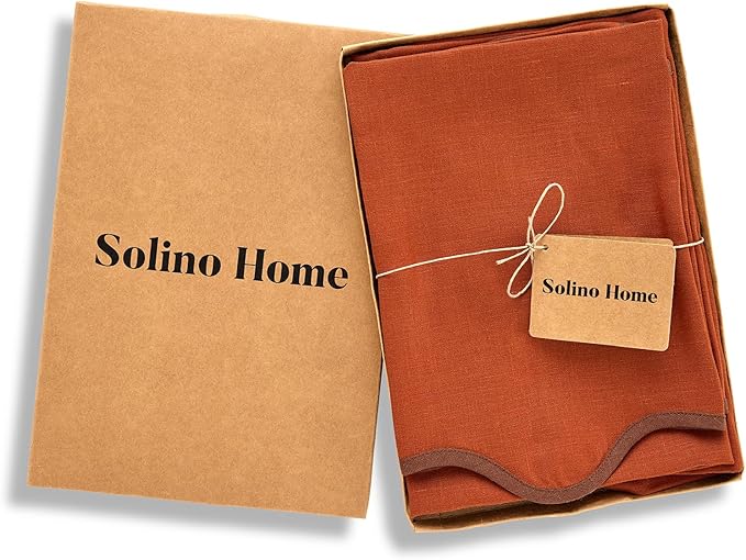 Solino Home Linen Scallop Cloth Napkins Set of 4-100% Pure Linen Brown and Cinnamon Dinner Napkins 20 Inch for Christmas - Giselle Scallop Edge, Handcrafted and Machine Washable
