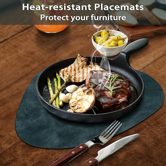 ADRIMER Placemats, Heat Resistant Round Placemats Set of 4 Washable 13 x 17 Inch, Waterproof Table Mats Wipeable for Kitchen, Dining Room Table Christmas Decor, Dark Blue