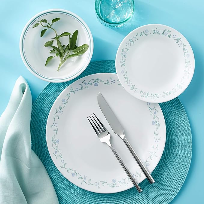 Corelle Vitrelle 10.25" Dinner Plates Set, Triple Layer Glass and Chip Resistant, Lightweight Round Plates, 8-Piece Country Cottage