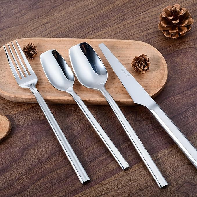 silverware set, 18/10 stainless steel flatware set for 6, 30-piece set, flatware sets with serving utensils, tableware set for dining restaurant hotel
