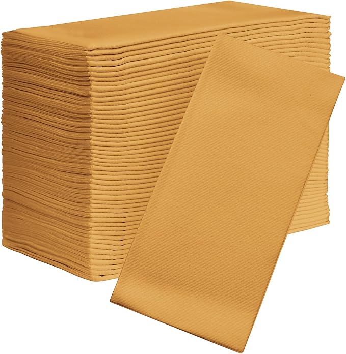 AMERICAN HOMESTEAD Paper Napkins - Gold Disposable Linen-Like Dinner Napkins - Restaurant-Quality Table Serviettes for Weddings, Parties, and Events - 15.75" x 15.75" - 50 Count