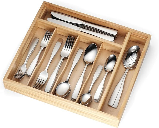 Cambridge 263K7CSLG31 Madison 62-Piece Flatware Set With Oak Tray