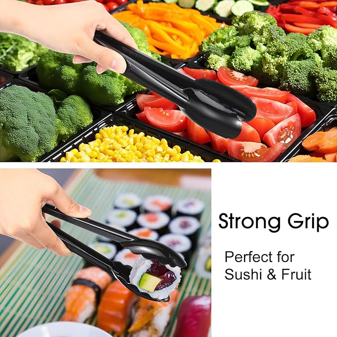 Patelai 72 Pcs Disposable Plastic Serving Utensils Set Including Black Disposable Serving Spoons Forks and Tongs Plastic Buffet Ware Supplies for Party Catering Restaurant Picnic Dinner