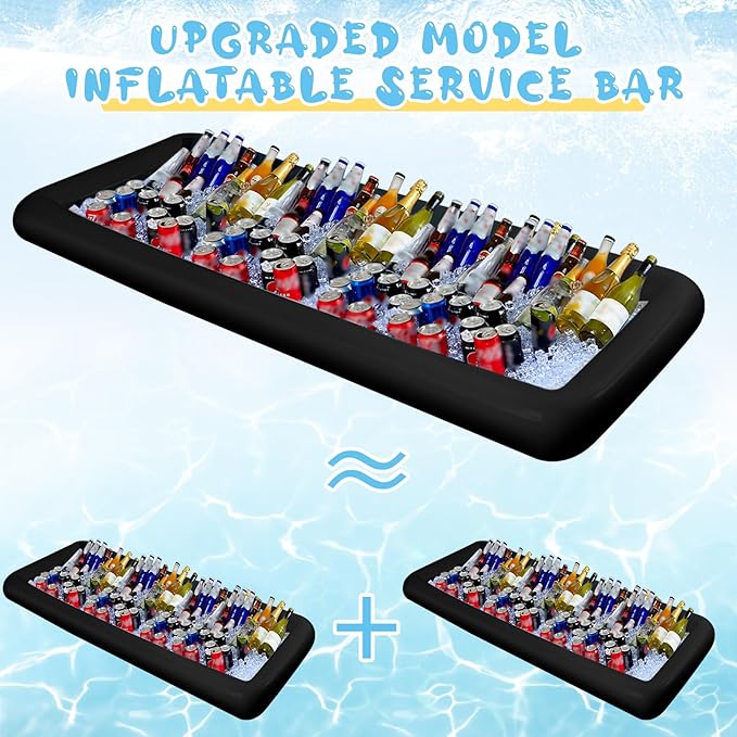 Large Inflatable Serving Bar 72 x 30 x 5'' Inflatable Ice Serving Buffet Bar Inflatable Cooler Ice Buffet Salad Serving Trays with Drain Plug for Pool Outdoor Party Picnic(Black,1 Pack)