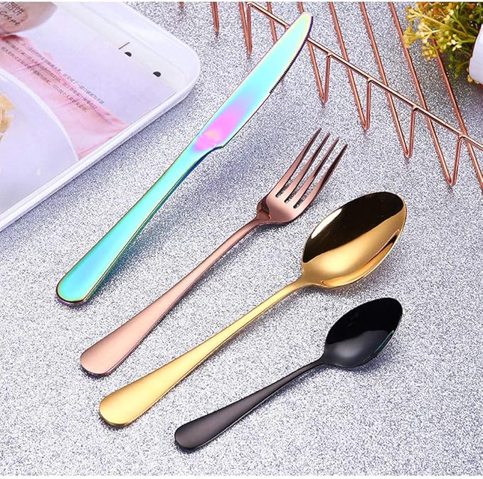 4pcs Set Cutlery Dinnerware 304 Stainless Steel Flatware Set Tableware Dinner Spoon Fork Knife Flatware Serving Sets (Multicolor)
