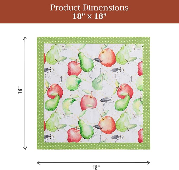 Maison d' Hermine Cloth Napkins Set of 4 100% Cotton Soft & Durable Everyday Reusable Square Napkins Cloth Washable, Dinner, Cocktail Party, Wedding, Restaurant (Apple's & Pears, 18" x 18")