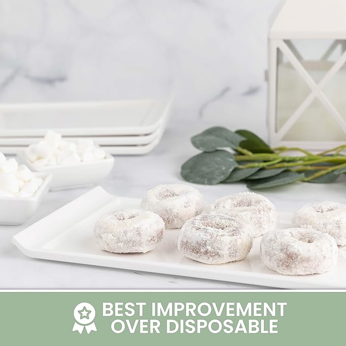 4 Plates Rectangular Dinner Plate 11" x 5.5" Super White, Elegant Dinnerware, 100% Melamine, Non Breakable, Durable