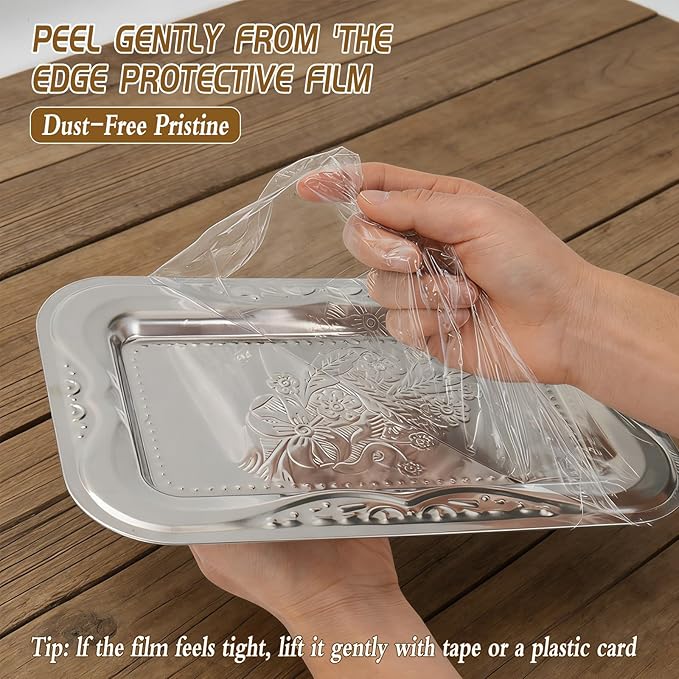 6 Pack Silver Serving Trays Set, Floral Engraved Mirror Decorative Tray Party Platters for Whiskey Cookies Food Dessert Fruit Cupcake Weddings Table Parties Display