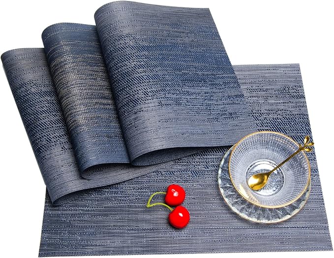 Placemats,PlasticVinyl Washable Heat-Resistant Durable PVC Non-Slip Woven for Kitchen Dining Table Mats (Navy, Set of 8)