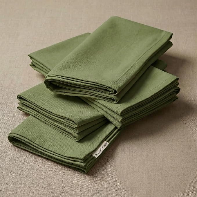 ACCENTHOME Accent Home 100% Cotton Napkins, Delicate Cloth Napkins for Dinners, Parties and Weddings，18 x 18 Inch Set of 12 - Olive Green