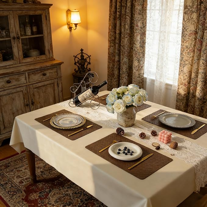 FAVE Faux Leather Place Mats Table Mats Set of 4 Heat Resistant Placemat for Kitchen Table Wipeable Placemats Fall Table Mats for Wedding, Banquet, Birthday, Party, Restaurant Decorations (Tan-4PCS)