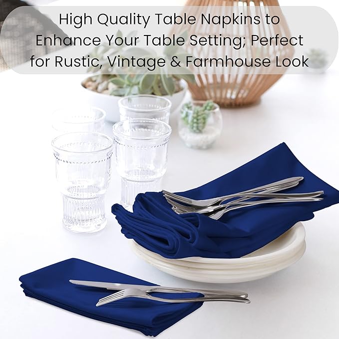 Set of 12 Cloth Dinner Napkins 100% Cotton - Soft Durable Washable - Ideal for Farmhouse Party Weddings Christmas Easter - Perfect Everyday Use Table Linen Cloth Napkins Navy Blue 17x17