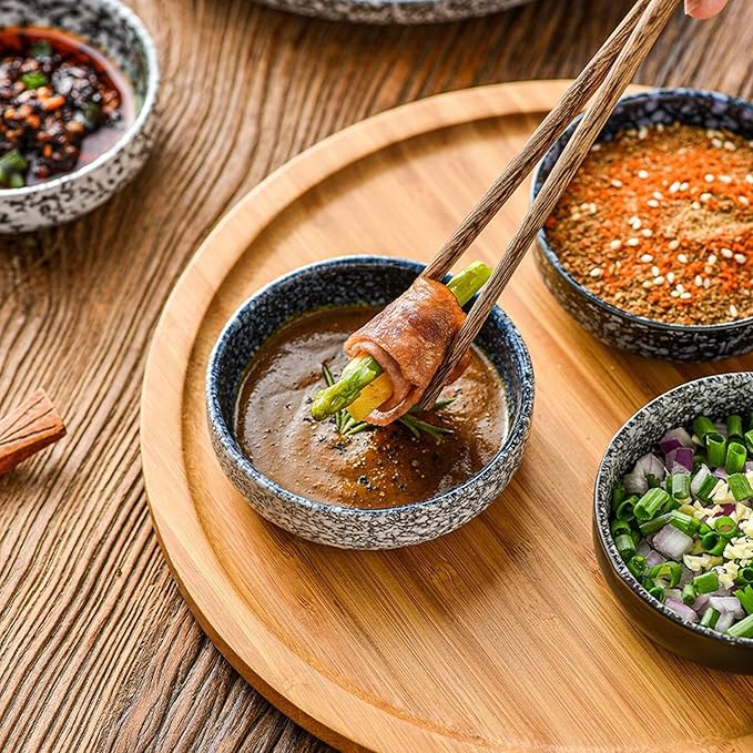 Appetizer Plate 1Pc Dipping Bowl Retro Ceramic Household Soy Sauce Vinegar Seasoning Dish Barbecue Dipping Dish Round Snack Plate Snack Plate Sauce Dipping Saucer Trays (E)