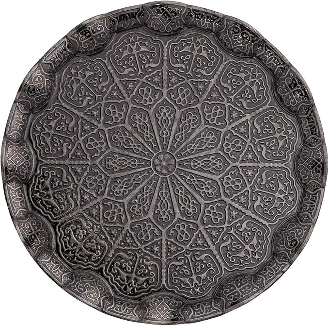Alisveristime Turkish Ottoman Coffee Tea Serving Tray – 13.60 inches, Metal with Traditional Motifs, Available in Five Colors (Black)