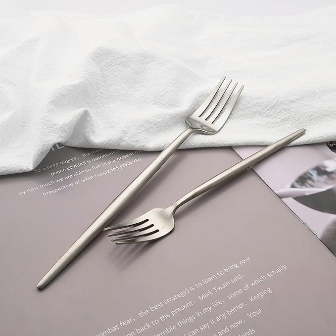 Flatware Set 18/10 Stainless Steel Matte Silver - Kitchen Utensil Serving Set of Dinner Fork Knife Spoons Salad Fork Dessert Spoon, Set of 1, for Home Kitchen Restaurant Hotel