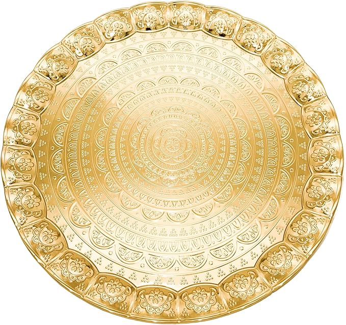 Serving Tray, Coffee Tea Serving Metal Wavy Round Tray 14''(Inches) | Mr Zoni (Gold)