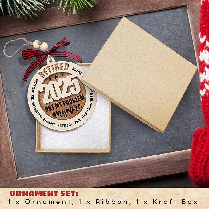 Retirement Gifts for Men - Retirement Ornament 2025 - Happy Funny Cool Retire Party Gifts - Mens Retired Gift Ideas for Coworker, Boss, Teacher, Nurse, Man - Wood Retired Christmas Ornament