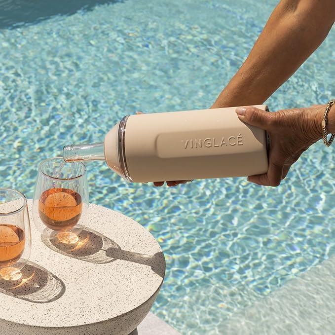 Vinglacé Wine Bottle Chiller- Portable Champagne Insulator- Stainless Steel Wine Cooler Sleeve - Keeps Wine Cold (Sand)