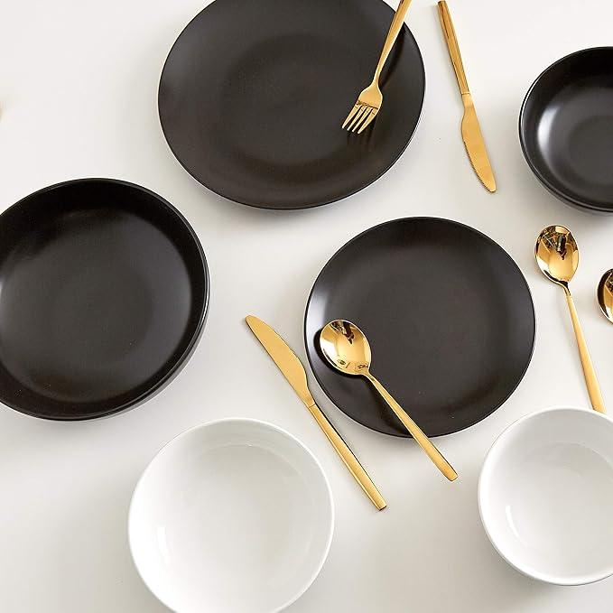 Euro Ceramica Essentials Large Bistro Bowls Set of 4 Dinnerware and Serveware for Serving Pasta Fruits Salads, Solid Semi-Matte White