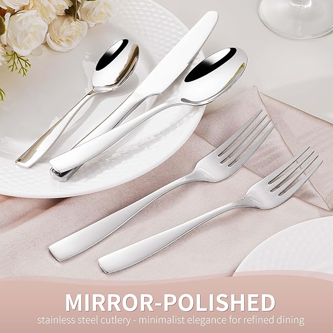 65-Piece Heavy Duty Flatware Set for 12, 18/10 Stainless Steel Silverware Set and Serving Utensils Set, Dishwasher Safe, Weighted Silverware Knife Fork and Spoon Set