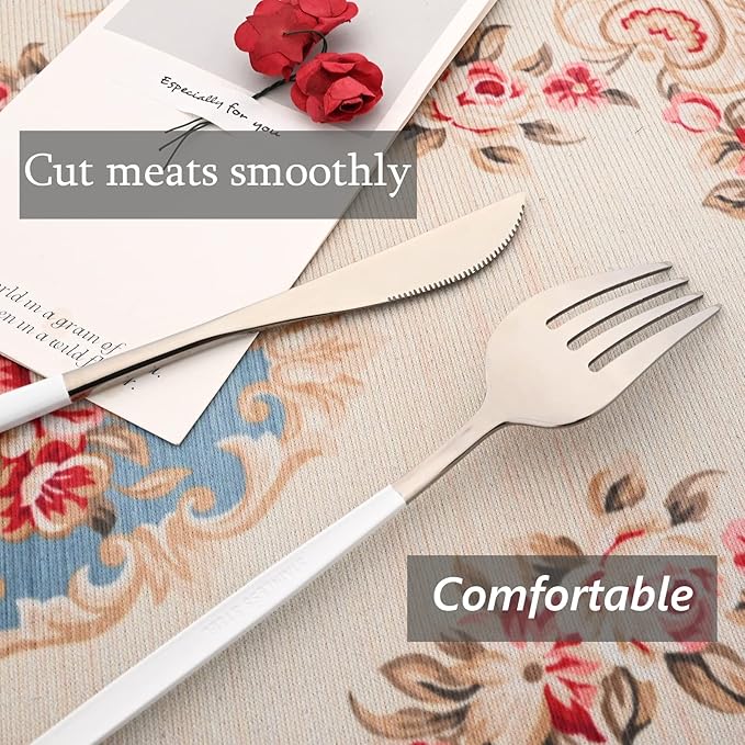 40 Pcs Silverware Set With Teaspoon For 10, Food Grade Stainless Steel Utensils Tableware Set, Elegant & Simple Flatware Serving Set Include Knife Fork Spoon, Mirror (White Silver)