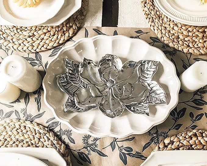 Arthur Court Aluminum Magnolia Flower Tray, 8 x 13.5 inch - Elegant Design, Durable for Serving and Display, Ideal for Southern or Rustic Themes