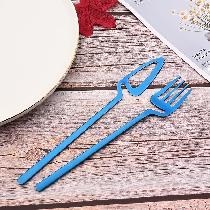 JASHII Hanging Cup Silverware Set, Satin Finish 28-Piece 304 Stainless Steel Flatware set, Tableware Cutlery Set Service for 4, Utensils for Kitchens, Dishwasher Safe - Matte Blue