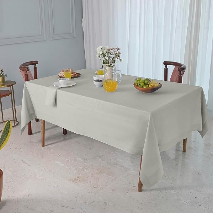 D'Moksha Homes Linen Tablecloth 60 x 102 Inch - 100% Pure Linen Silver Grey Table Cloth for Rectangle Tables - Machine Washable Cloth Tablecloth for Winter, Christmas, Holiday, New Year