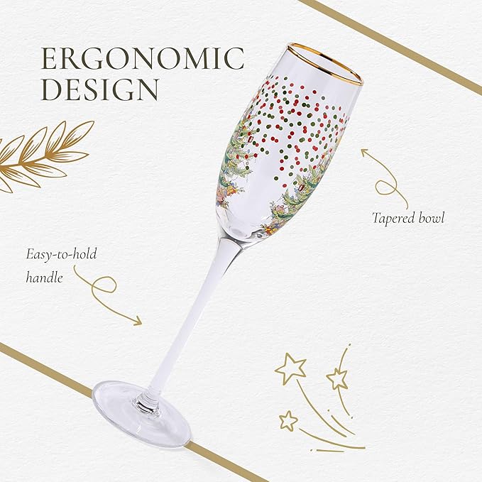 Spode Christmas Tree 8.45 Fl. Oz. Footed Champagne Flute (Set of 4), Polka Dot - Sparkling Wine Glasses for Holiday Celebrations - For Wedding Toasting Flutes & Prosecco Glasses