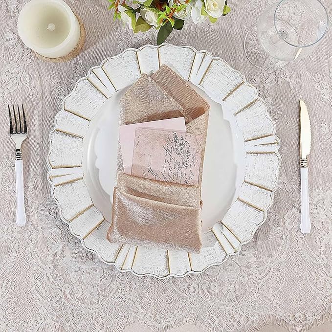 Efavormart 12-Pack Acrylic Plastic Charger Plates 13" Round White with Gold Brushed Wavy Scalloped Rim - Decorative Dinner Party Charger Tableware