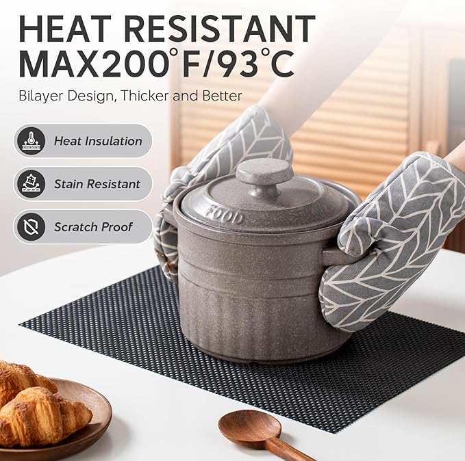 Placemats Set of 4, Heat Resistant Place Mats, Washable PVC Table Mats, Woven Vinyl Plastic Placemats for Dining Table, Non-Slip Stain Resistant Kitchen Table Placemats Easy to Clean?Black?