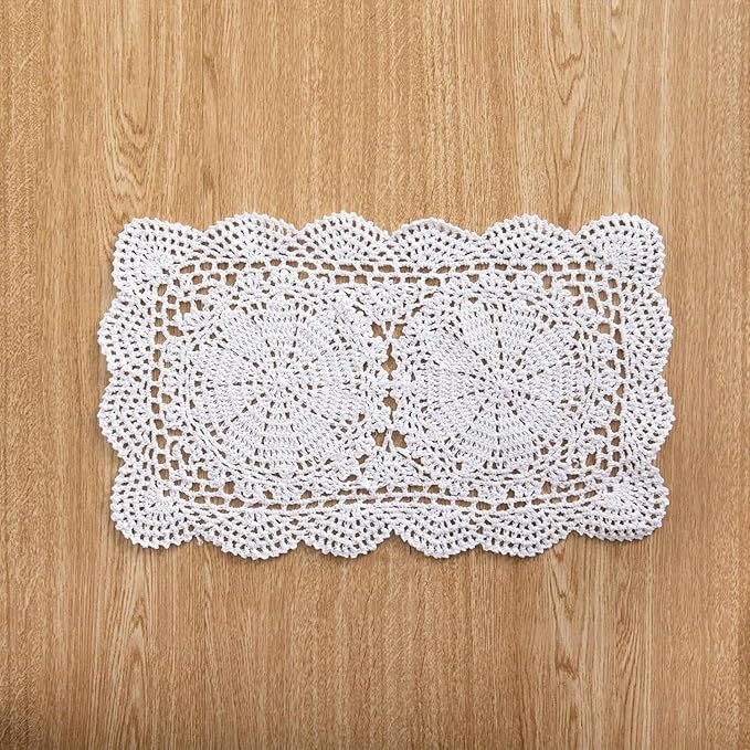 Handmade Rectangle Doilies, 2-Piece Handmade Crochet Cotton Doilies Lace Table Crochet Placemats Coaster (White)