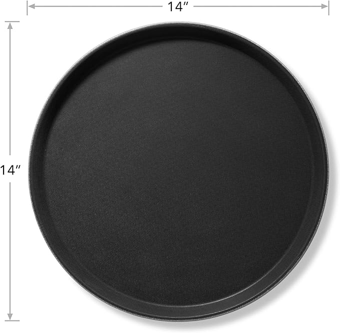 Jubilee (Set of 4) 14" Round Restaurant Serving Trays, Black - NSF Certified Non-Slip Food Service Tray
