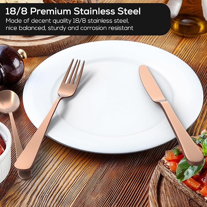 Upgraded 18/8 Stainless Steel 28-Piece Flatware Cutlery Set(Rose Gold)-Silverware set for 4-Luxurious Home Kitchen Dinnerware Sets-Kitchen Accessories-Perfect House Warming/Christmas Gift