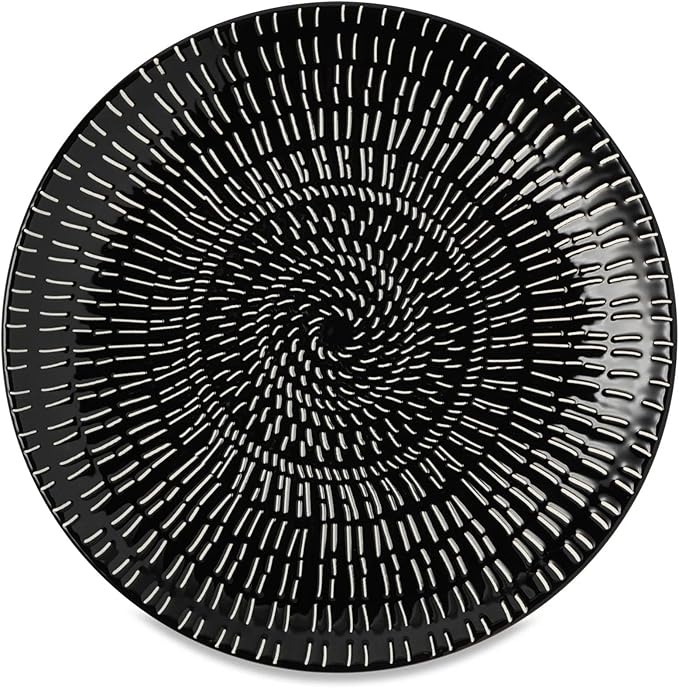 12-Piece Stoneware Dinnerware – Black and White Ceramic Plates and Bowls, Microwave & Dishwasher Safe, Modern Tableware Set_4 dinner plates, 4 salad plates, and 4 bowls