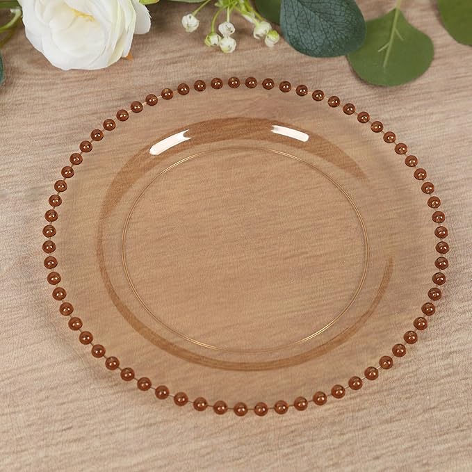 8" Salad Plates - Set of 10 - Plastic Amber Round Disposable Dessert Appetizer Plate with Beaded Rim, Ideal for Dinner Party Wedding Bulk Events