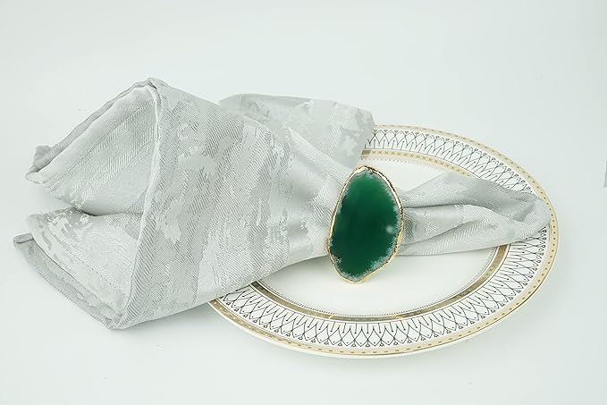 Gold Napkin Rings Set of 4, Agate Slice Napkin Rings, Dinner Table Decor Home Decor for Christmas Thanksgiving Farewell Birthday Wedding(Green)