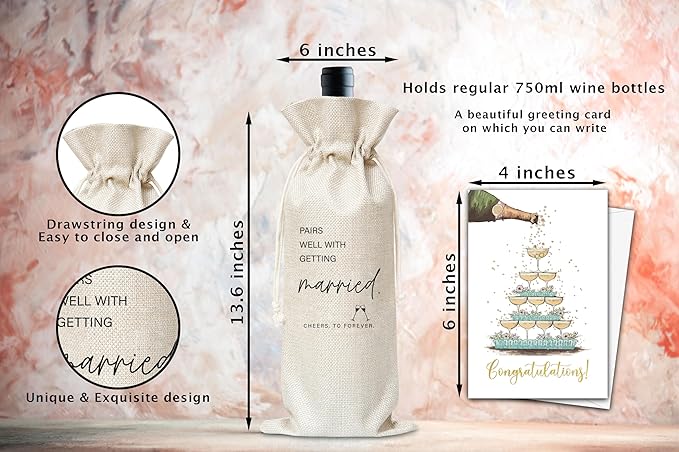 Anniversary Wine Gifts Bag, Gifts For Wedding Shower Marriage Reusable Wine Bag With Card, Champagne Gifts Bag, Gifts For Anniversary Couples Married Couples Valentine's Day Honeymoon Women Men-29