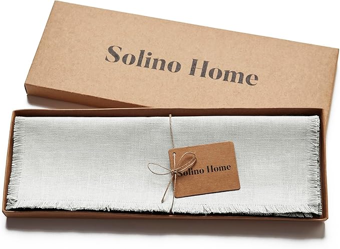 Solino Home Linen Light Grey Placemats Set of 4-100% Pure Linen Placemats 14 x 19 Inch for Christmas, New Year - Fringe, Handcrafted and Machine Washable