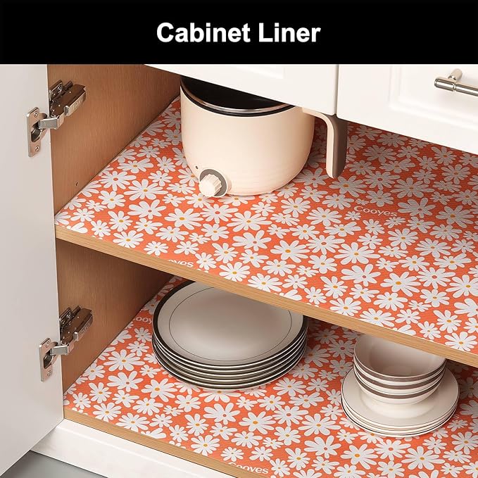 Cooyes Shelf Liner – Premium Non-Adhesive Cabinet & Drawer Liner for Kitchen – Waterproof Shelf Paper with Modern Pattern – Durable EVA Cabinet Mat – Easy to Cut （17.5" W x 360" L）