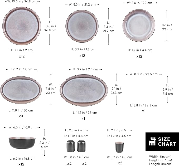 Karaca Mercure 59 Piece Stoneware Plates and Bowls Set, Reactive Glaze Black Dinner Set, Complete Kitchen Tableware Collection, Ideal Dinnerware for 12 People Dining Experience, Dishwasher Safe