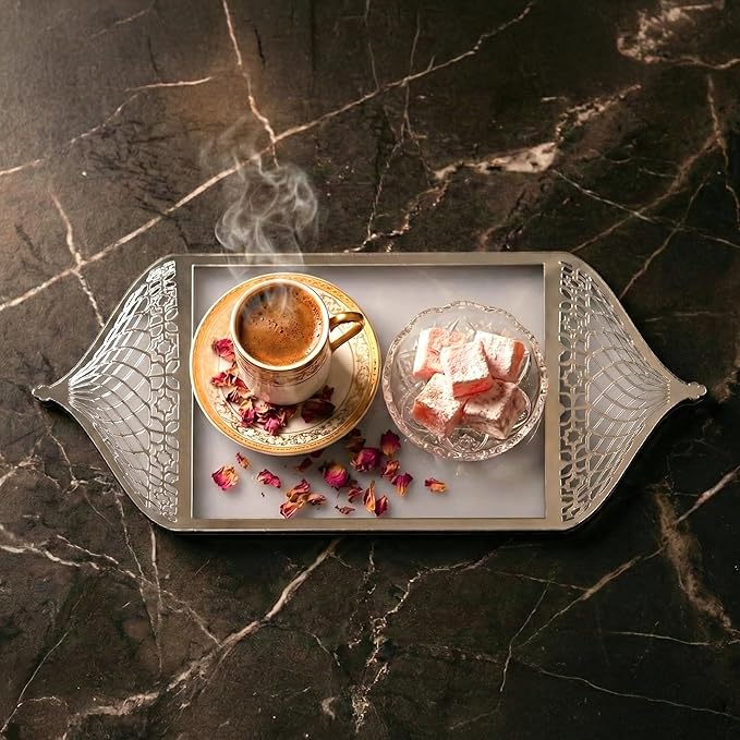 Iwa Concept Luxury Acrylic Islamic Serving Tray Mosque Silhouette Mirror Plexiglass Decorative Platter - Elegant Ramadan & Eid Dates Tray for Coffee, Sweets-Modern Muslim Home Decor Table Centerpiece