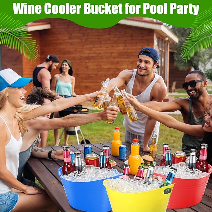 Norme 24 Pcs Oval Storage Tub with Handles 4.5L Plastic Ice Bucket, Wine, Beer, Champagne Drink Cooler for Parties, Beverage Storage Basket(Colorful)
