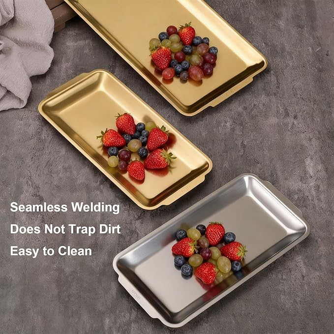 Baking Sheet, Sheet Pans for Baking Stainless Steel, Rectangle Metal Serving Tray with Handles for Dining, Party, Buffet, Dishwasher(Gold,22 * 11cm/9 * 4in)