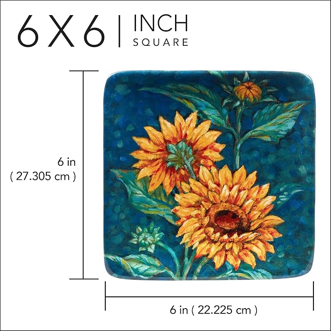 Certified International Golden Sunflowers 6" Canape/Luncheon Plates,Set of 4