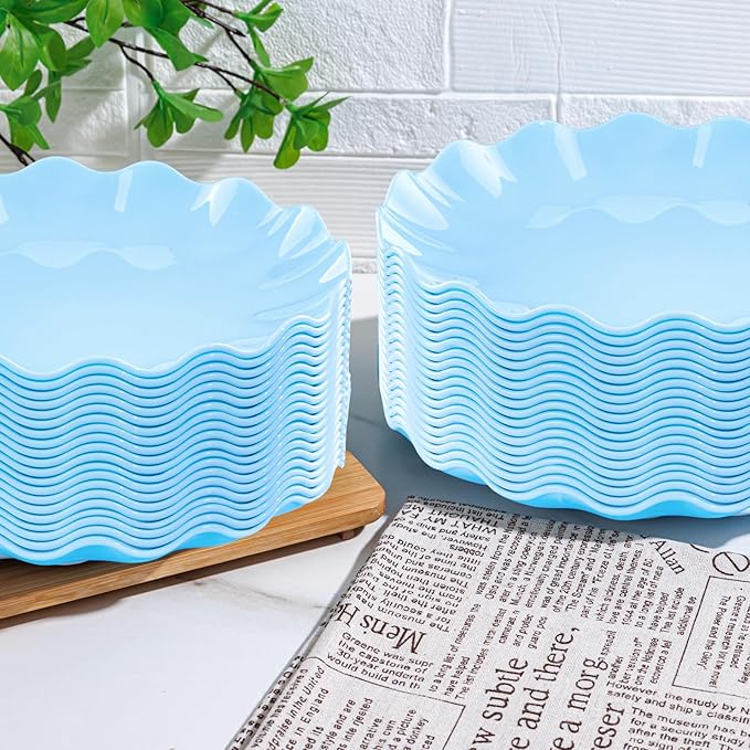 LIYH 20 Pcs 10 Inch Light Blue Plastic Plates Reusable - Unbreakable Scalloped Dinner Plates for Baby Shower Party Outdoor Picnics Dishwasher Safe BPA Free